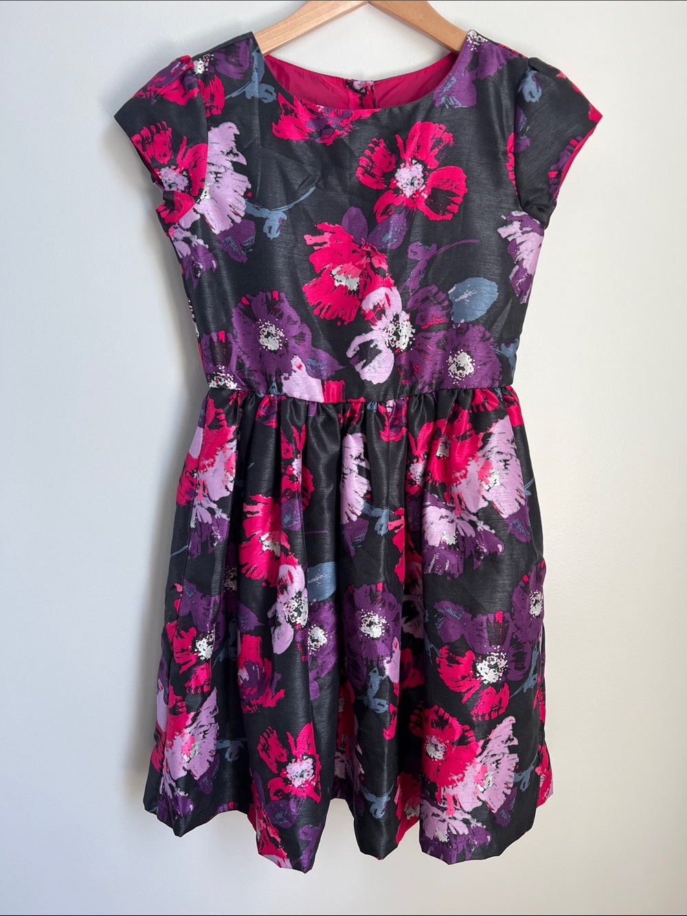 Gymboree | Black Dress with Pink & Purple Floral Print Size 12